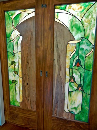 Ambrosia Maple and Stained Glass pocket Doors
