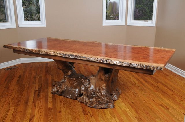 Bubinga Dining Table with Buckeye Root Burl Base